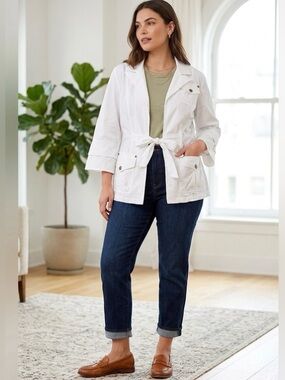 XCVI Women's White Front Tie Double Cuff Jacket size Large NWT